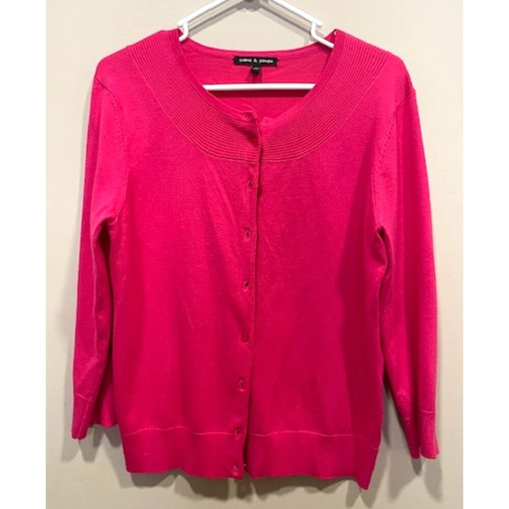 Cable & Gauge Hot Pink Cardigan Sweater Feminine Preppy Size Large